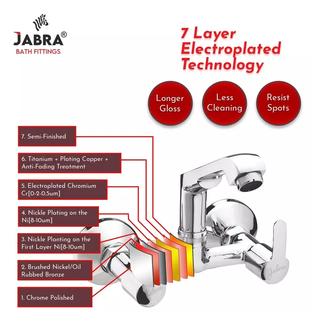 Jabra Sink Mixer Tap (H) Aqua Series Brass Chrome Finish Wall Mount Silver