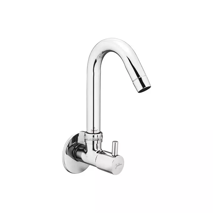 Jabra Sink Cock (L) Flora Series Brass Chrome Finish Wall Mount Silver