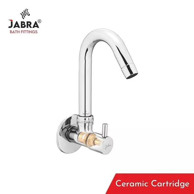 Jabra Sink Cock (L) Flora Series Brass Chrome Finish Wall Mount Silver