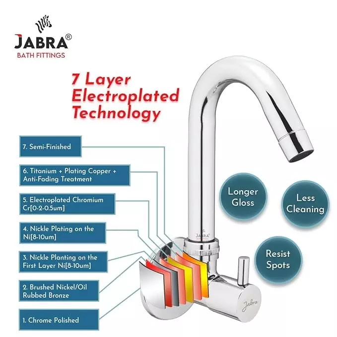 Jabra Sink Cock (L) Flora Series Brass Chrome Finish Wall Mount Silver