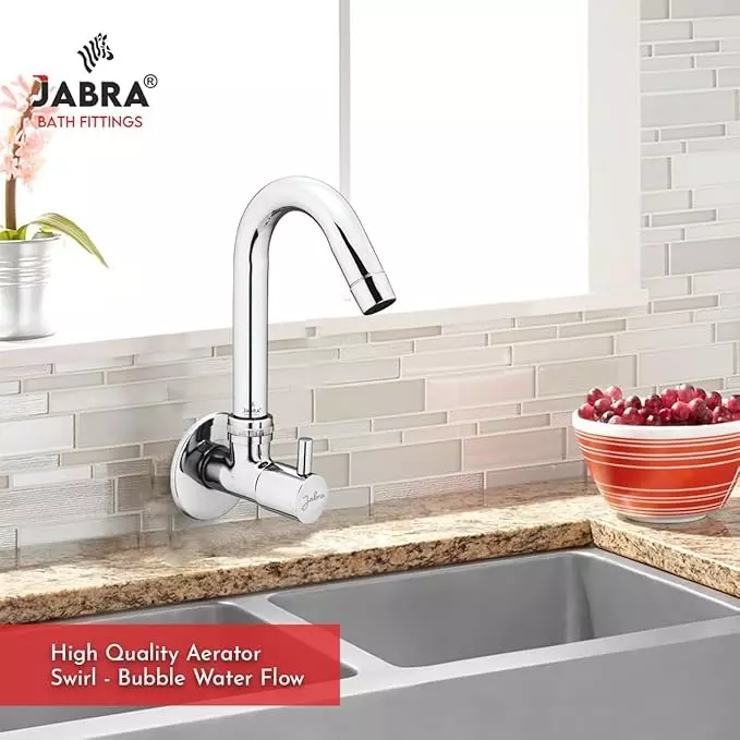Jabra Sink Cock (L) Flora Series Brass Chrome Finish Wall Mount Silver