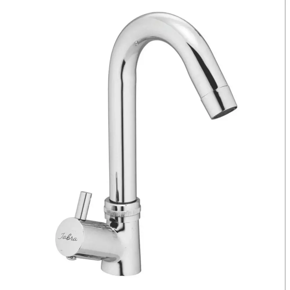 Jabra Swan Neck Tap (L) Flora Series Brass Chrome Finish Deck Mount Silver