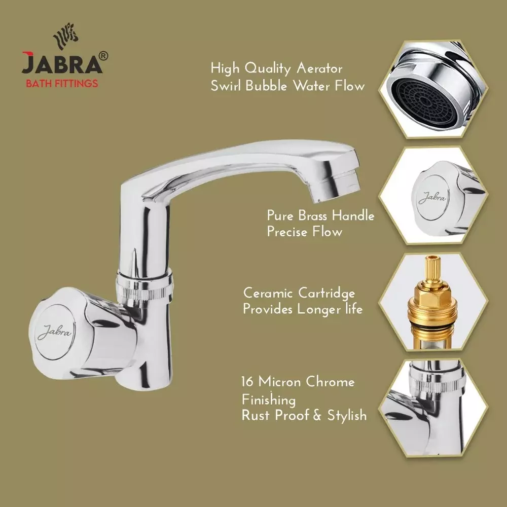Jabra Swan Neck (H) Sleek Series Brass Chrome Finish Deck Mount Silver
