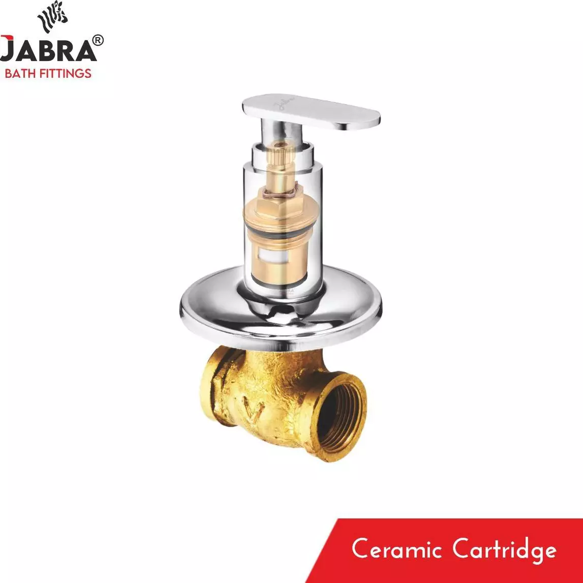 Jabra Concealed Stop Cock (M) Leaf Series Brass Chrome Finish Wall Mount 15 mm Silver