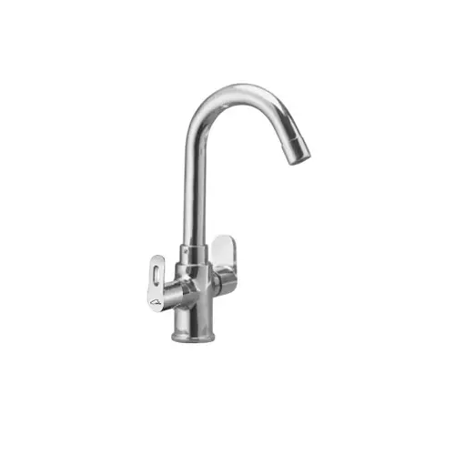 CASLLA Center Hole Basin Mixer Curve Series Brass Chrome Finish Silver, CRE-CHR-812309