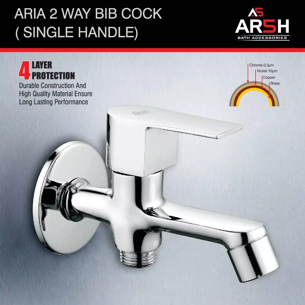 AR5H 2 Way Bib Tap (Single Handle) with Wall Flange Brass Chrome Finish Wall Mounted, ARIA-0011