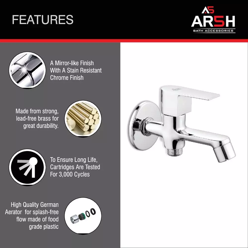 AR5H 2 Way Bib Tap (Single Handle) with Wall Flange Brass Chrome Finish Wall Mounted, ARIA-0011