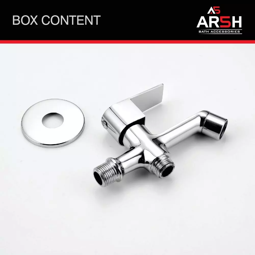 AR5H 2 Way Bib Tap (Single Handle) with Wall Flange Brass Chrome Finish Wall Mounted, ARIA-0011