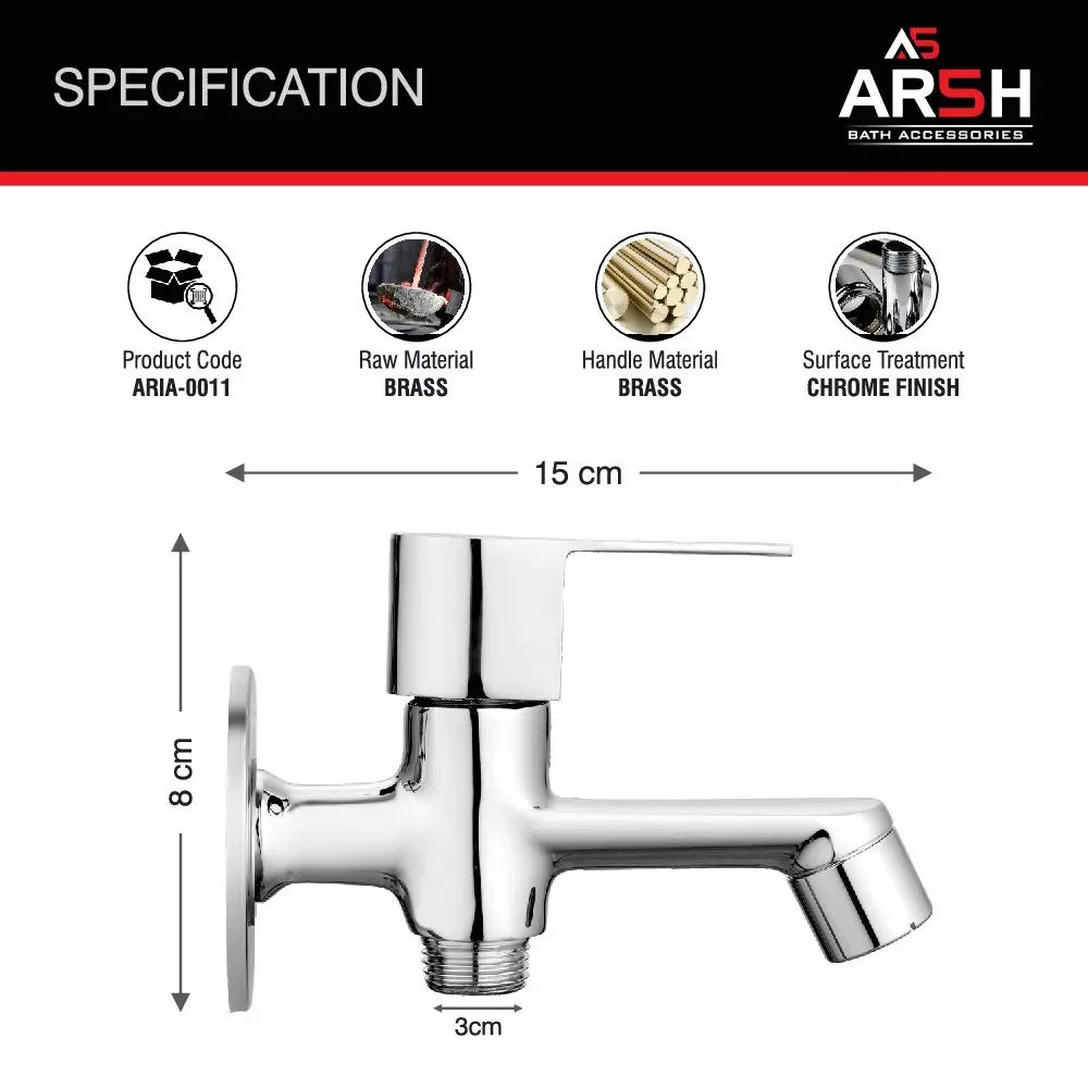 AR5H 2 Way Bib Tap (Single Handle) with Wall Flange Brass Chrome Finish Wall Mounted, ARIA-0011