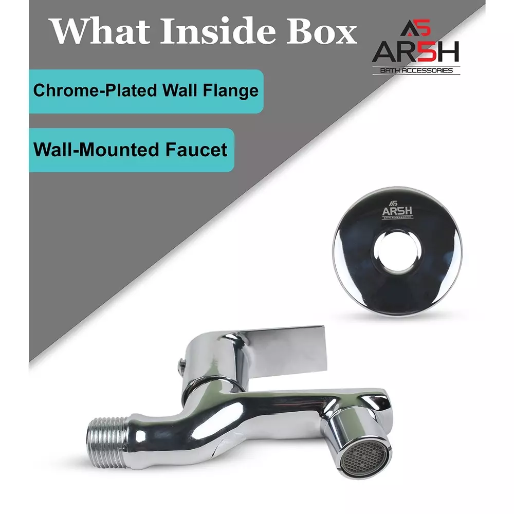 AR5H Bib Tap Brass Single Lever Operation Wall Mounted with Wall Flange Chrome Finish, Silver