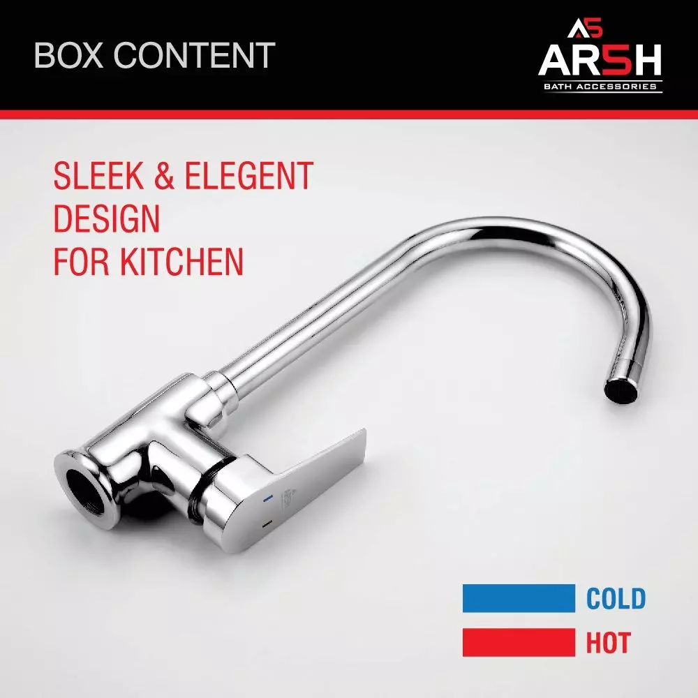 AR5H Single Lever Sink Mixer Tap Table Mounted Brass Chrome Finish with 360° Swivel Spout, ARIA-004