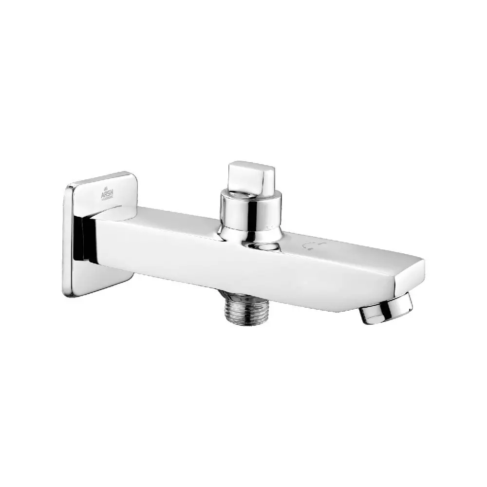 AR5H Pure Brass Bathtub Spout Wall Mount with Square Wall Flange Mirror Chrome Finish Silver, CUBIX-0018