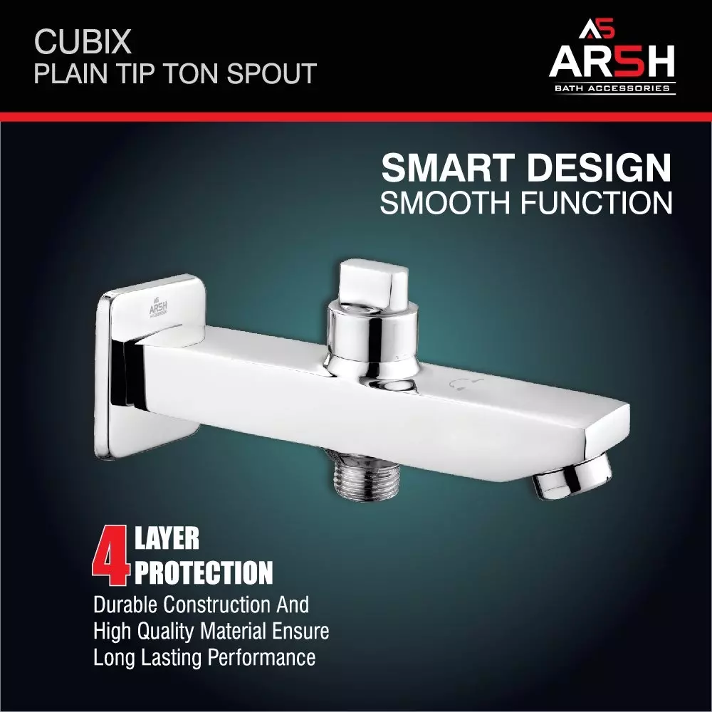AR5H Pure Brass Bathtub Spout Wall Mount with Square Wall Flange Mirror Chrome Finish Silver, CUBIX-0018