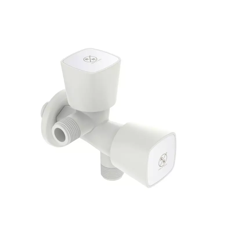 RN PTMT 2 In 1 Angle Tap With Flange 1/2 Inch (15 mm) Size White Chrome for Kitchen & Bathroom Use