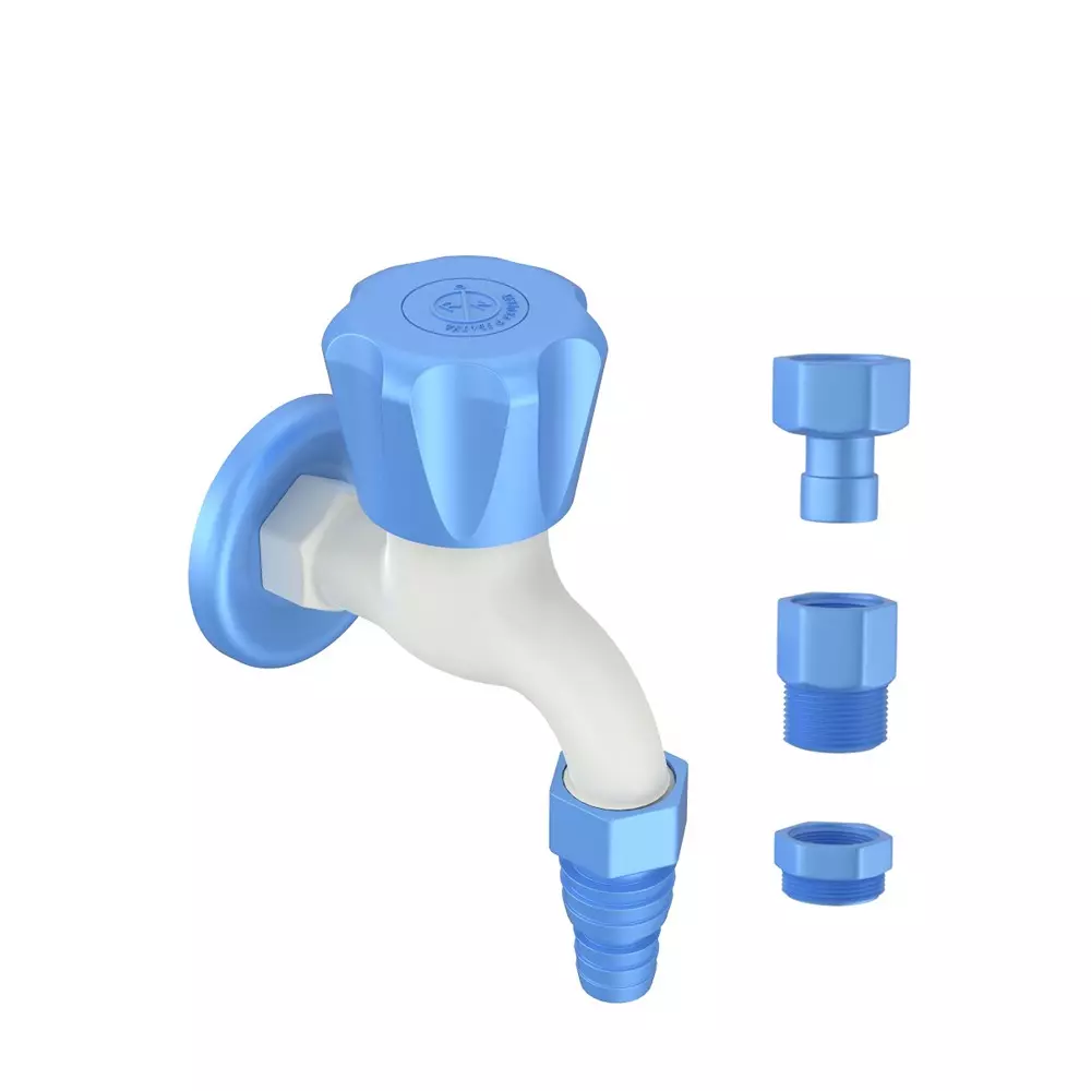 RN Washing Machine Faucet Tap Kit PTMT White Blue Box Packaging Type 1/2 Inch (15 mm) Size for Kitchen & Bathroom Use, RNARB19A28