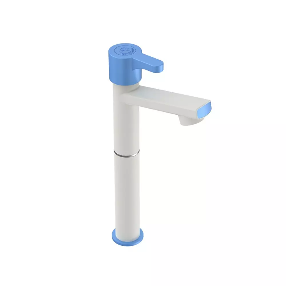 RN Foam Flow Pillar Tap Tall Body PTMT White Blue 1/2 Inch (15 mm) Size for Kitchen & Bathroom Use, RNPRB19A29