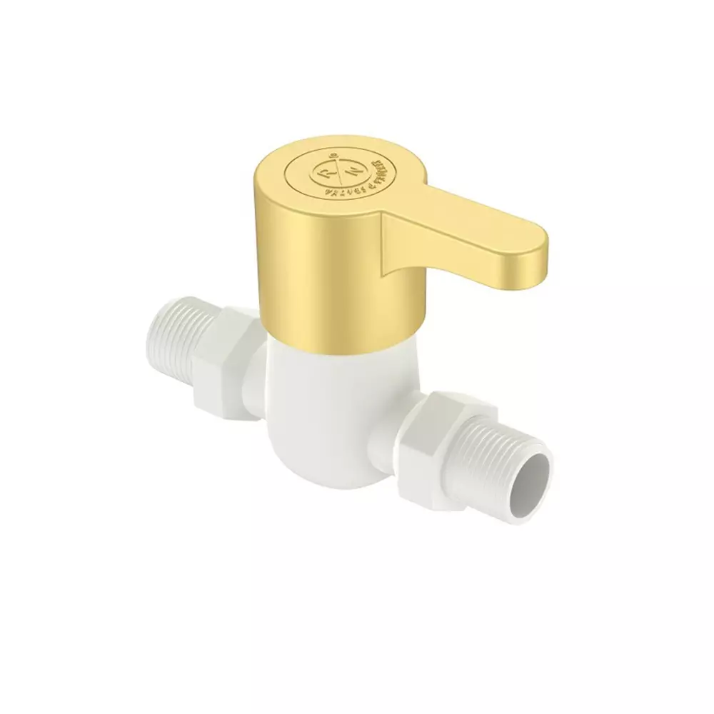 RN Male Thread Stop Tap PTMT White Bright Gold Box Packaging Type 1/2 Inch (15 mm) Size for Kitchen & Bathroom Use, RNPRB37A39