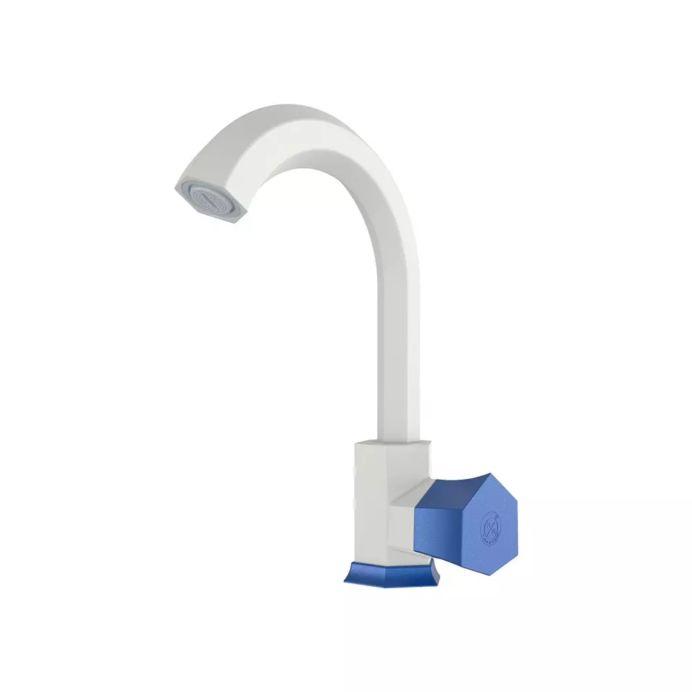RN Swan Neck Tap Table Mounted PTMT White Metallic Blue 1/2 Inch (15 mm) Size for Kitchen & Bathroom Use, RNG2P02A10