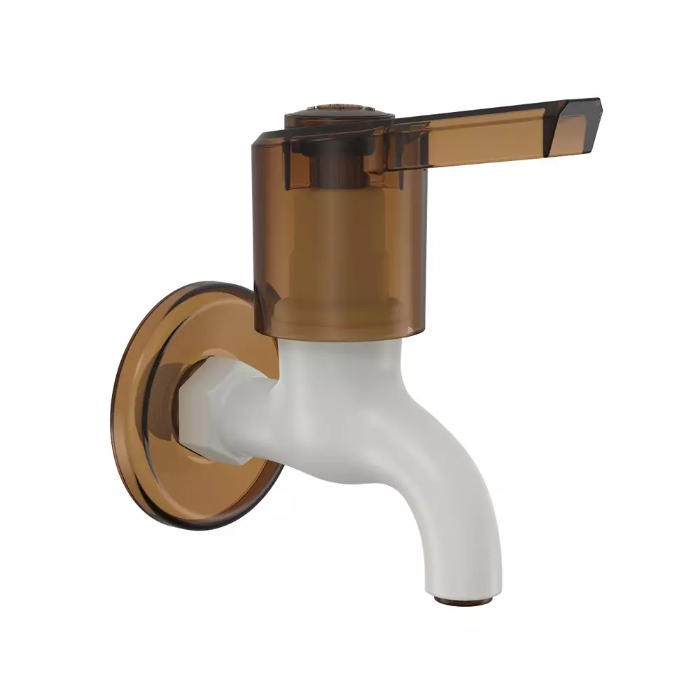 RN Deluxe Foam Flow BIB Tap With Flange PTMT White Hash Brown 1/2 Inch (15 mm) Size for Kitchen & Bathroom Use, RNWIN20F02