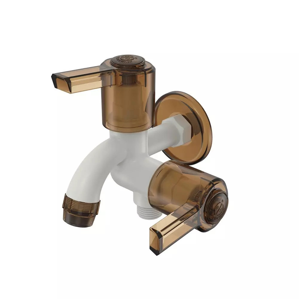 RN Foam Flow 2 In 1 BIB Tap With Flange PTMT White Hash Brown 1/2 Inch (15 mm) Size for Kitchen & Bathroom Use, RNWIN20F16