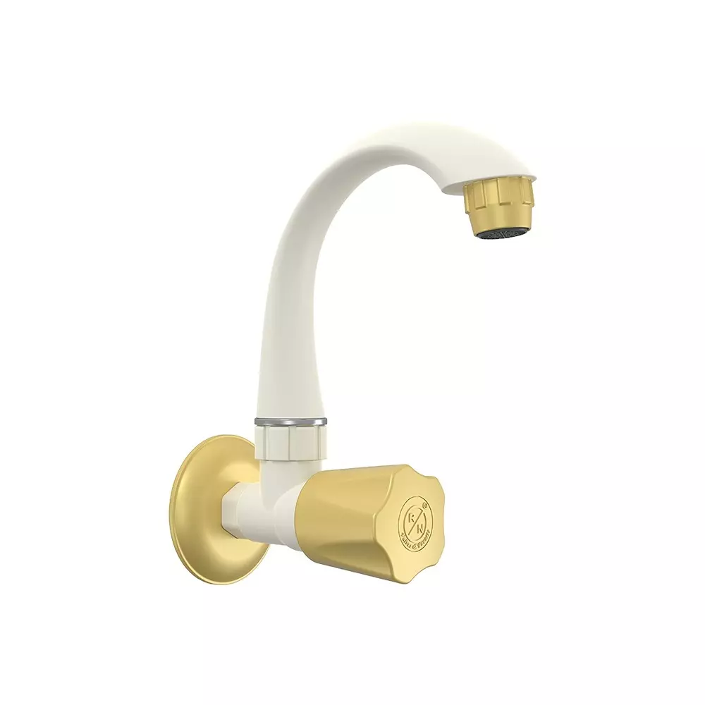 RN Foam Flow Mini Sink Tap Wall Mounted PTMT Ivory Bright Gold 1/2 Inch (15 mm) Size for Kitchen & Bathroom Use, RNMAJ06A23