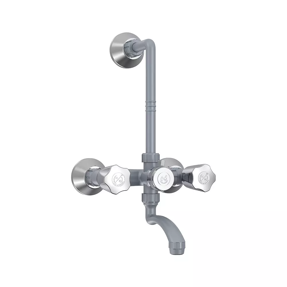 RN Wall Mixer Tap With L Bend PTMT Metallic Grey Chrome 1/2 Inch (15 mm) Size for Kitchen & Bathroom Use, RNMAJ33D19