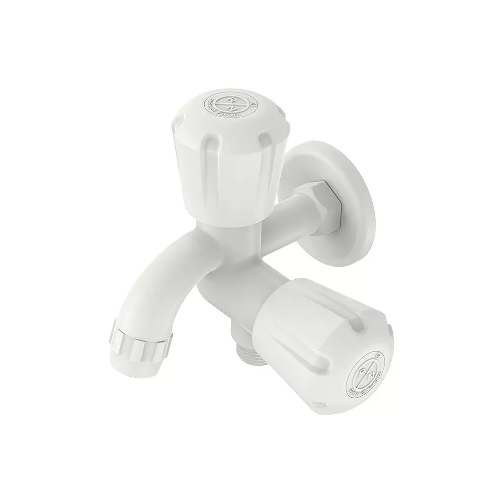 RN Foam Flow 2 In 1 BIB Tap With Flange PTMT White 1/2 Inch (15 mm) Size for Kitchen & Bathroom Use, RNSUP01A16
