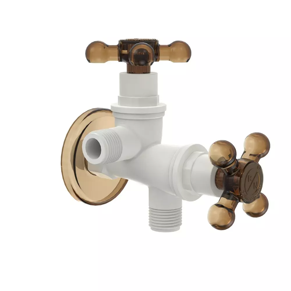 RN Rimjhim Collection 2 In 1 Angle Tap With Flange PTMT White Hash Brown 1/2 Inch (15 mm) Size for Kitchen & Bathroom Use, RNRIM20F15