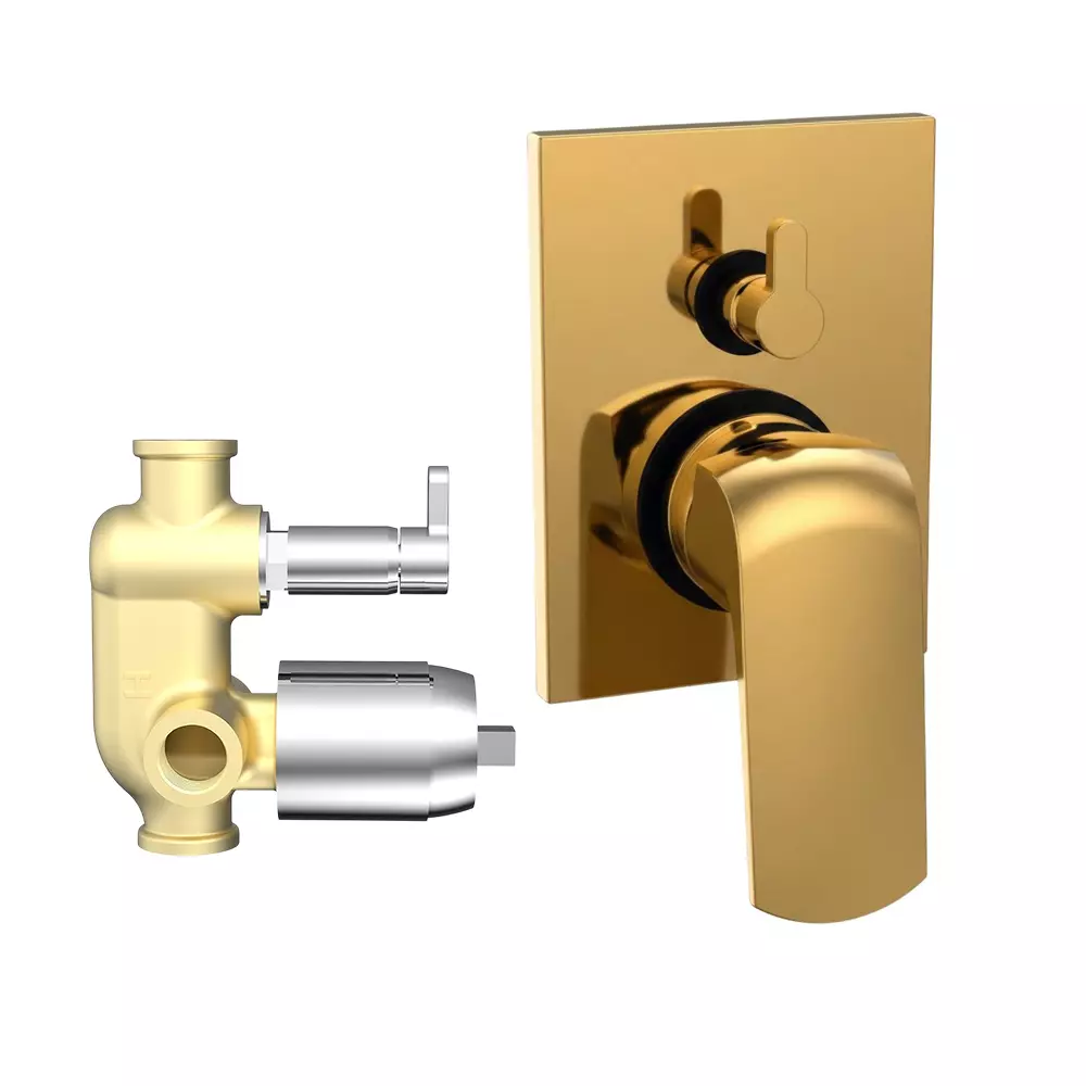 RN Solitaire Pro Gold Collection Single Lever Expose & Concealed Part Kit 2 Inlet & 2 Outlet Diverter Body Ultra Hi Flow 4 Way Wall Mounted 1 3/4 Inch (45 mm) Size