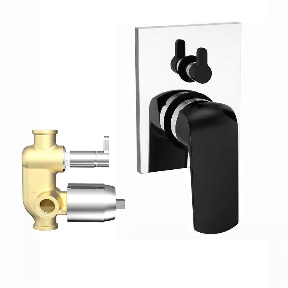 RN Solitaire Pro Black Chrome Collection Single Lever Expose & Concealed Part Kit 2 Inlet & 2 Outlet Diverter Body Ultra Hi Flow 4 Way Wall Mounted 1 3/4 Inch (45 mm) Size