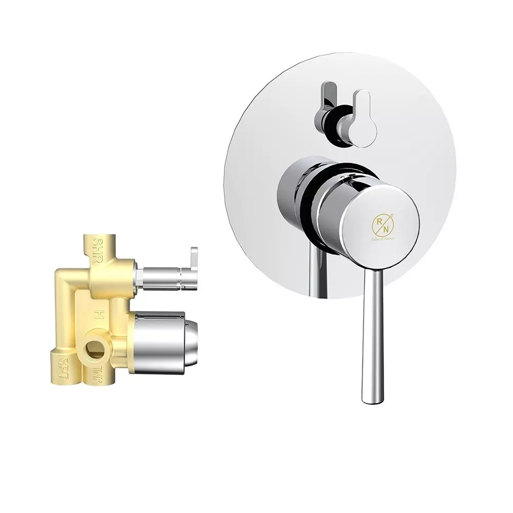 RN Asher Chrome Plated Collection Single Lever Expose & Concealed Part Kit 3 Inlet & 2 Outlet Diverter Body Hi Flow 5 Way Wall Mounted 3/2 Inch (40 mm) Size