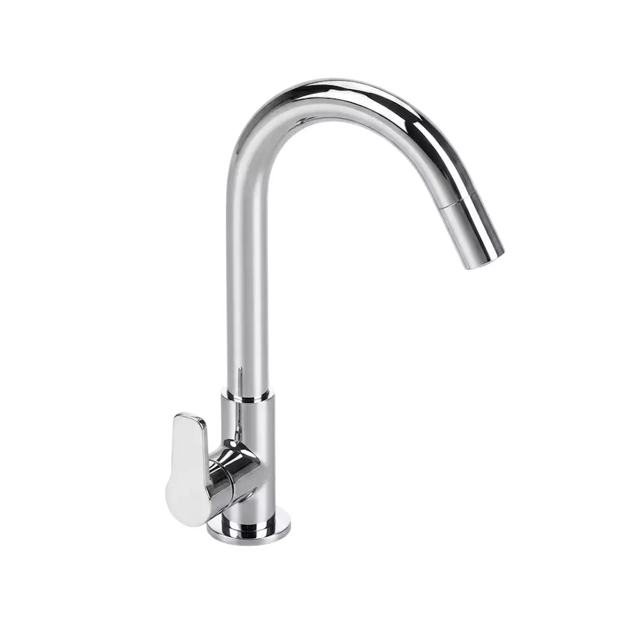 IVAS Elanza Swan Neck Pillar Tap Left Handle Table Mounted Chrome Finish Silver for Bathroom & Toilets Use, IM12009397