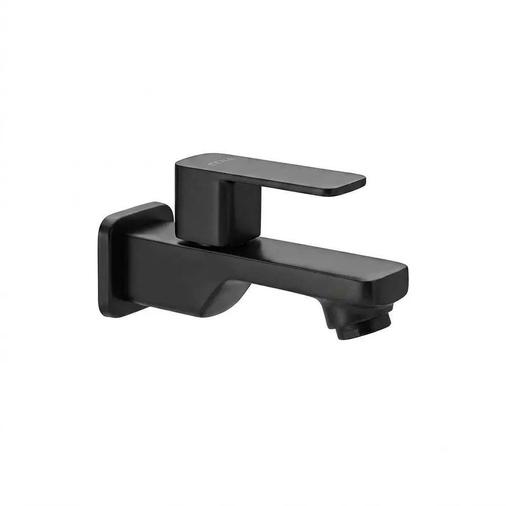 CERA Quarter Turn Ruby Bib Tap with Wall Flange and Aerator Satin Black for Bathroom Use, F1005151SB