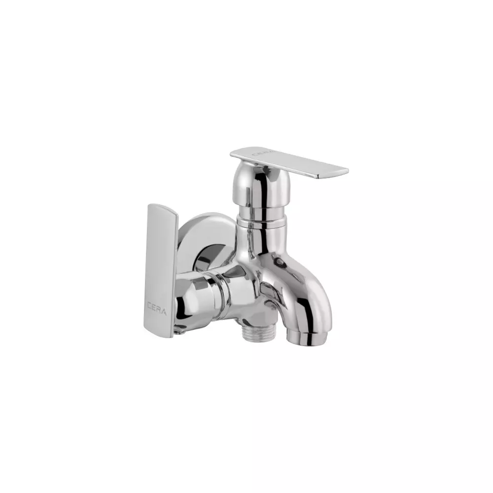 CERA Titanium 2 - Way Bib Tap With Side Handle & Wall Flange Silver Wall Mounted for Bathroom Use, F1003161