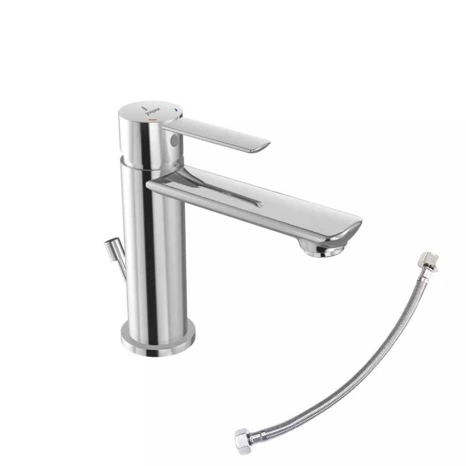 Jaquar Fusion Prime Single Lever Basin Mixer Tap with 450 mm Hose Pipe & Popup Waste Silver Stainless Steel for Home Use, FUP-CHR-29051BPM