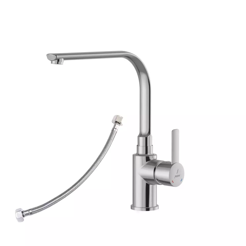 Jaquar Fusion Prime Side Single Lever Sink Mixer Tap with Swinging Spout & 450 mm Hose Pipe Silver Stainless Steel for Home Use, FUP-CHR-29179BPM