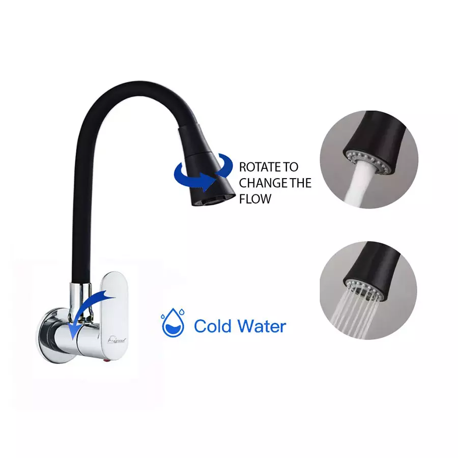 Aquieen Sink Tap Brass & Ceramic with Wall Flange Black, AQN 720