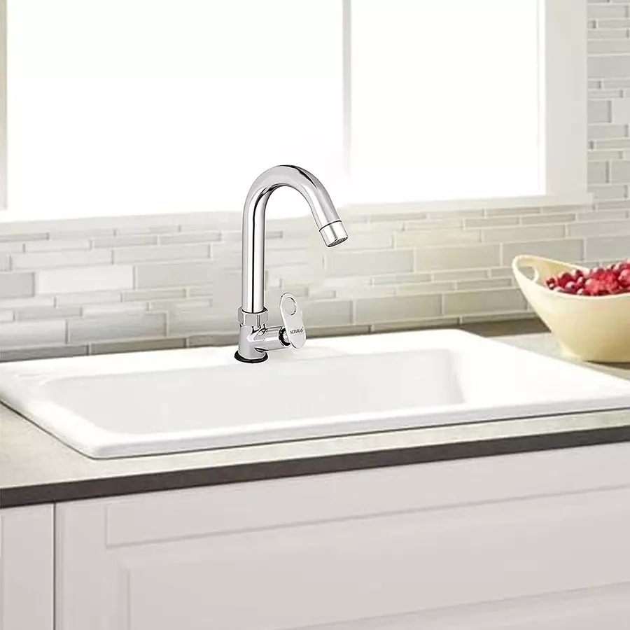 ALTURAS Max Swan Neck Brass Sink Cock Tap for Bathroom/Kitchen Pillar Tap (Set of 2)