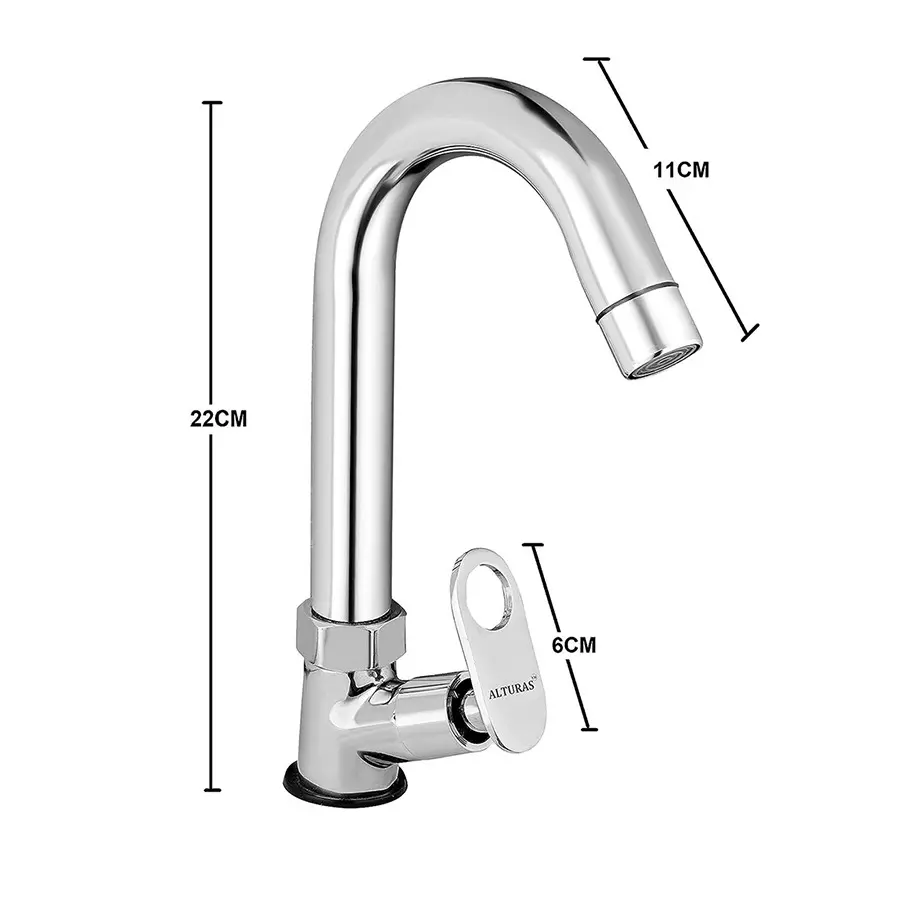 ALTURAS Max Swan Neck Brass Sink Cock Tap for Bathroom/Kitchen Pillar Tap (Set of 2)