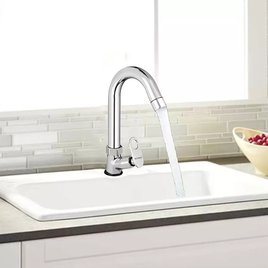 ALTURAS Max Swan Neck Brass Sink Cock Tap for Bathroom/Kitchen Pillar Tap (Set of 2)