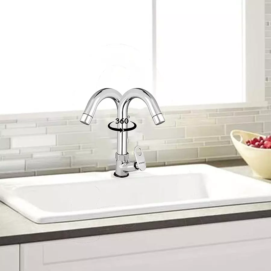 ALTURAS Max Swan Neck Brass Sink Cock Tap for Bathroom/Kitchen Pillar Tap (Set of 2)