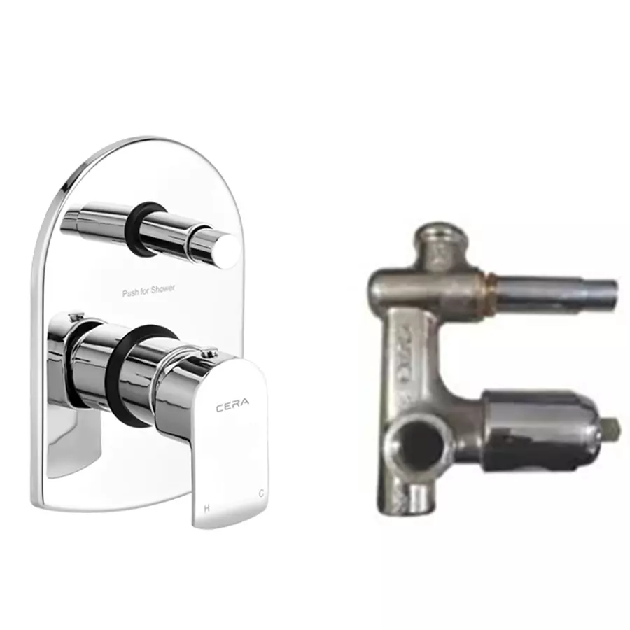 CERA Chromo Wall Mount Single Lever Push Type Concealed Diverter, F1019701 + F4010108 (Set of 2 Pcs)