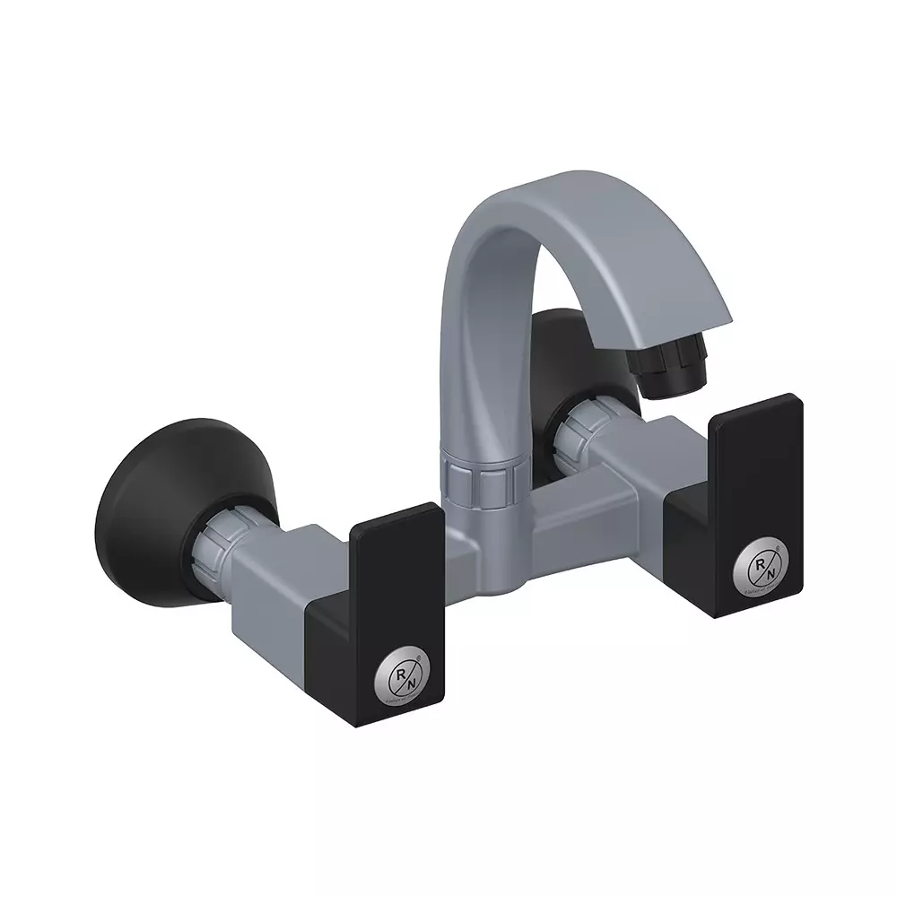 RN PTMT Sink Mixer Wall Mount Metallic Grey & Black 20 mm Faucet Hole, RNANP09B18