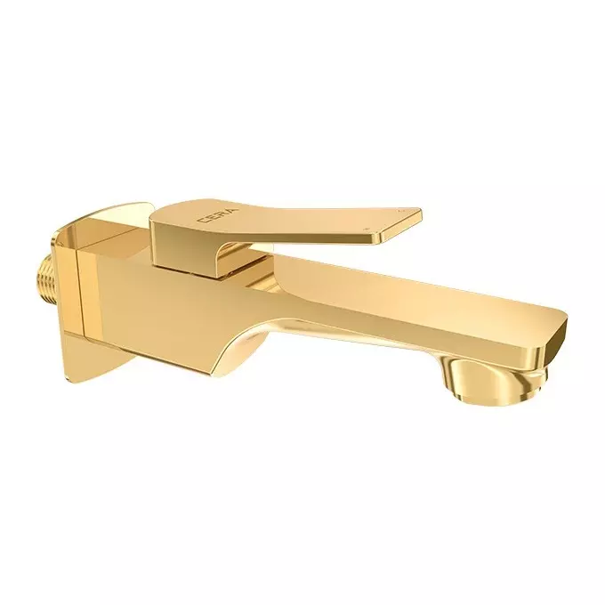 CERA Sylvina Bib Cock Quarter Turn Wall Mount PVD Finish French Gold with Wall Flange and Aerator, F1021151FG