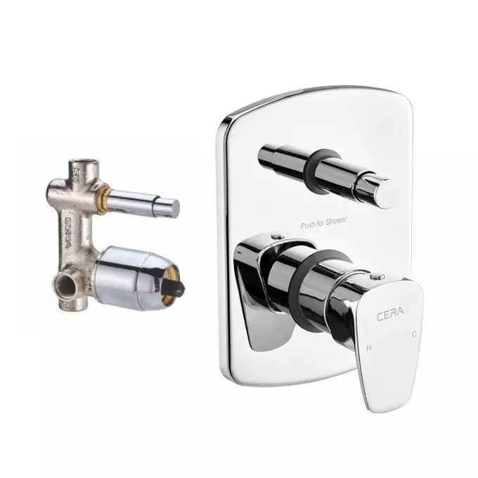 CERA VINE Push Type Diverter System Single Lever Exposed Part + Concealed Part Wall Mount Silver, F1020702+F4010110