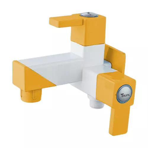 TRIJAL Firoza Plus Two Way Bib Cock With Flange White, Gold 15 mm Thread & 20 mm Spindle, FIP-106 (Pack of 16)