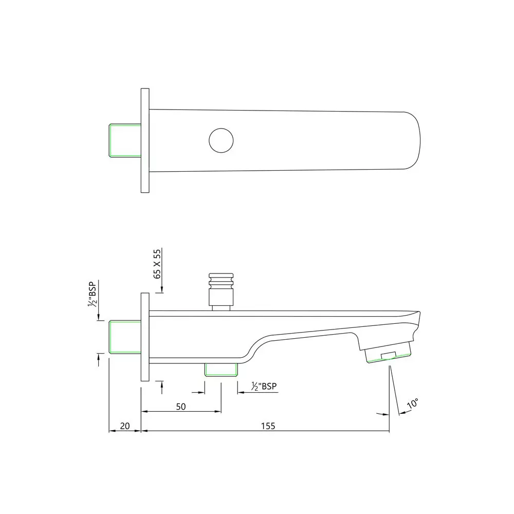 Essco by Jaquar Stella Bath Tub Spout Chrome Finish with Button Attachment for Hand Shower with Wall Flange, SPE-107463