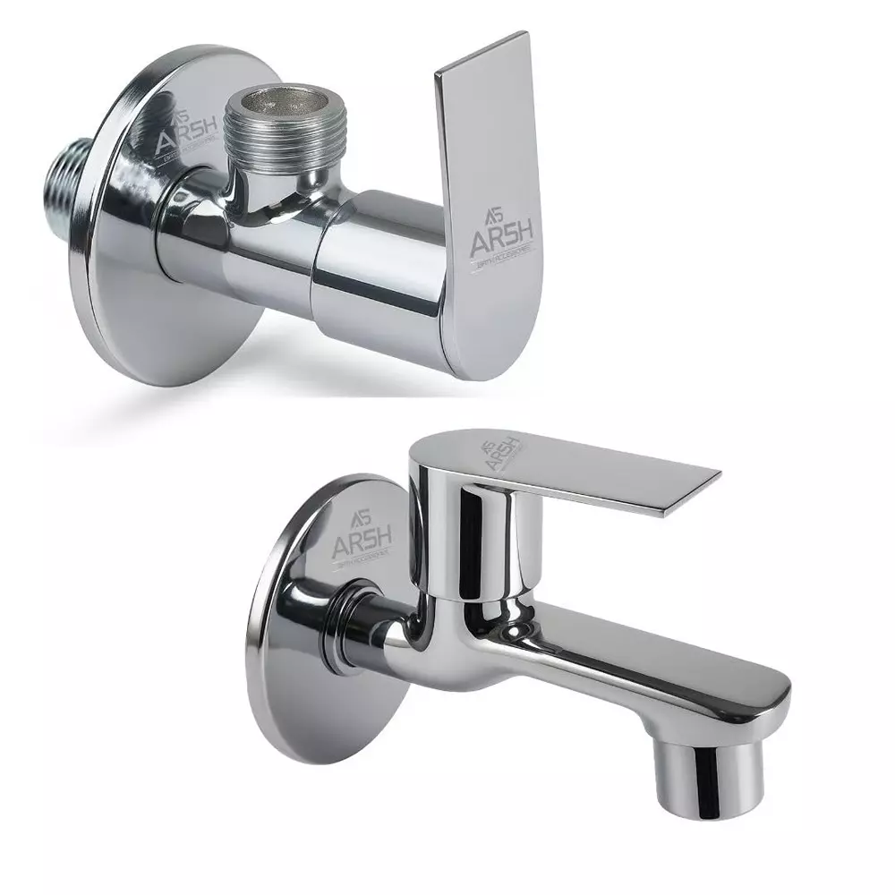AR5H Angle Valve + Bib Tap Brass Chrome Finish Wall Mounted, A/C+B/C