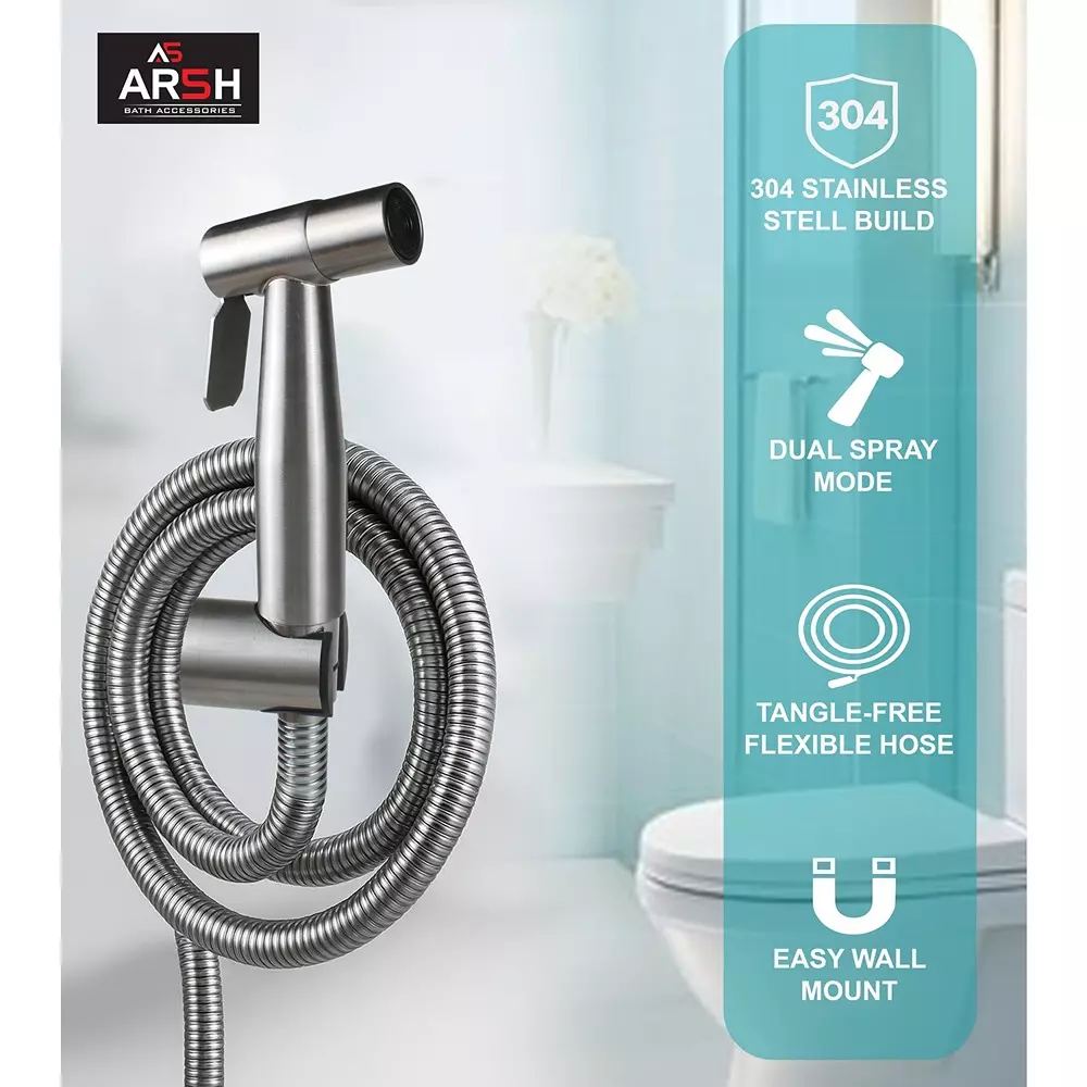 AR5H Health Faucet Stainless Steel with Ultra Flexible 1.2 m Hose Pipe & Wall Mount Holder Brushed Finish