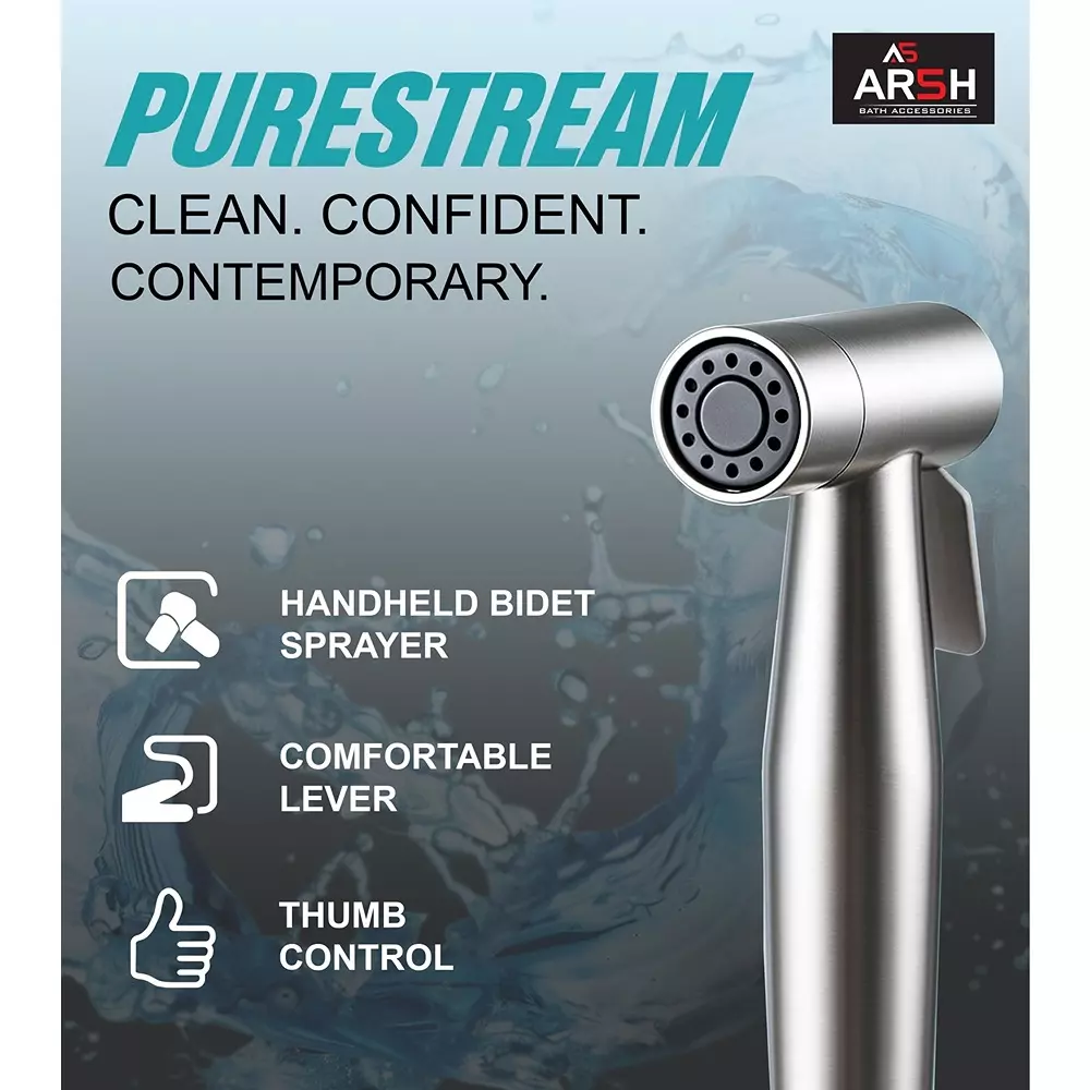 AR5H Health Faucet Stainless Steel with Ultra Flexible 1.2 m Hose Pipe & Wall Mount Holder Brushed Finish